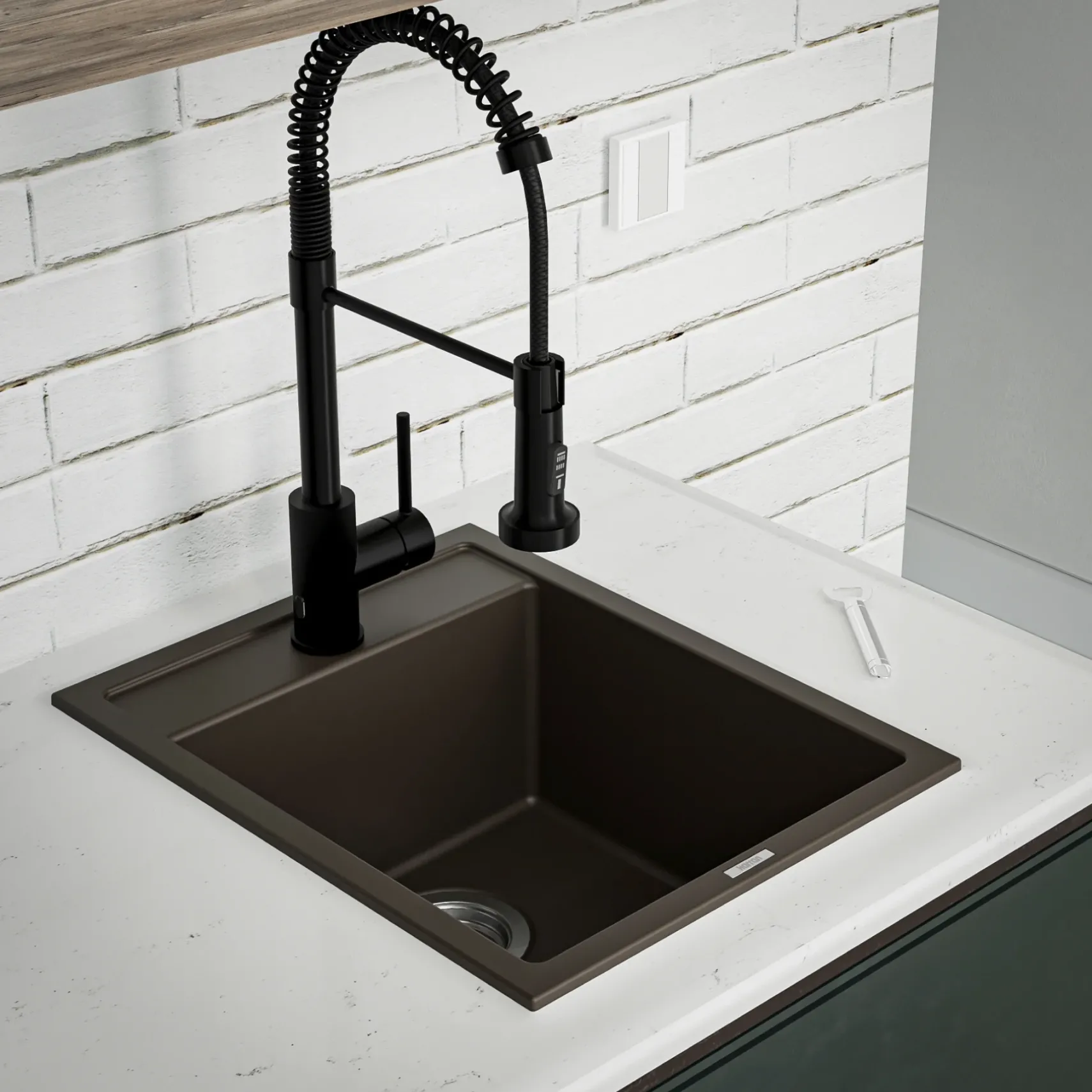 Karran 16" Drop In/Topmount Quartz Composite Kitchen Sink, Brown, QT-825-BR
