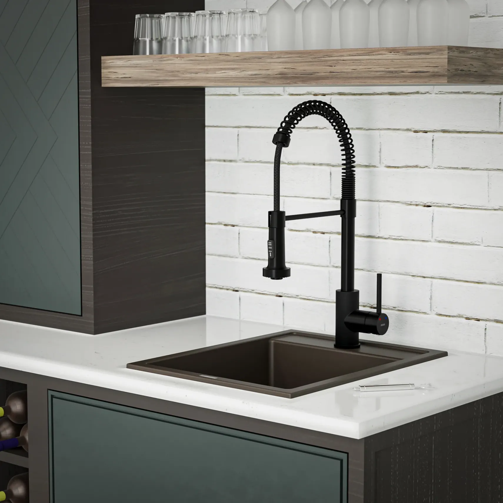 Karran 16" Drop In/Topmount Quartz Composite Kitchen Sink, Brown, QT-825-BR