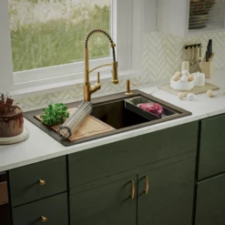 Karran 33" Drop In/Topmount Quartz Composite Kitchen Sink, 50/50 Double Bowl, Brown, QTWS-880-BR