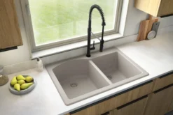 Karran 33" Drop In/Topmount Quartz Composite Kitchen Sink, 60/40 Double Bowl, Concrete, QT-610-CN-PK1