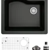 Karran 25" Drop In/Topmount Quartz Composite Kitchen Sink, Black, QT-671-BL-PK1