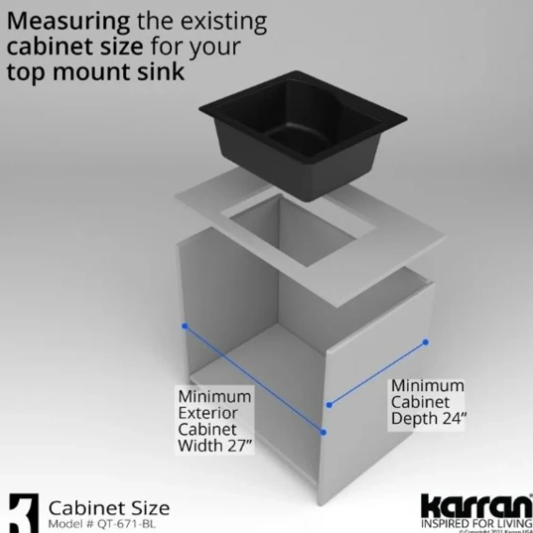 Karran 25" Drop In/Topmount Quartz Composite Kitchen Sink, Black, QT-671-BL-PK1