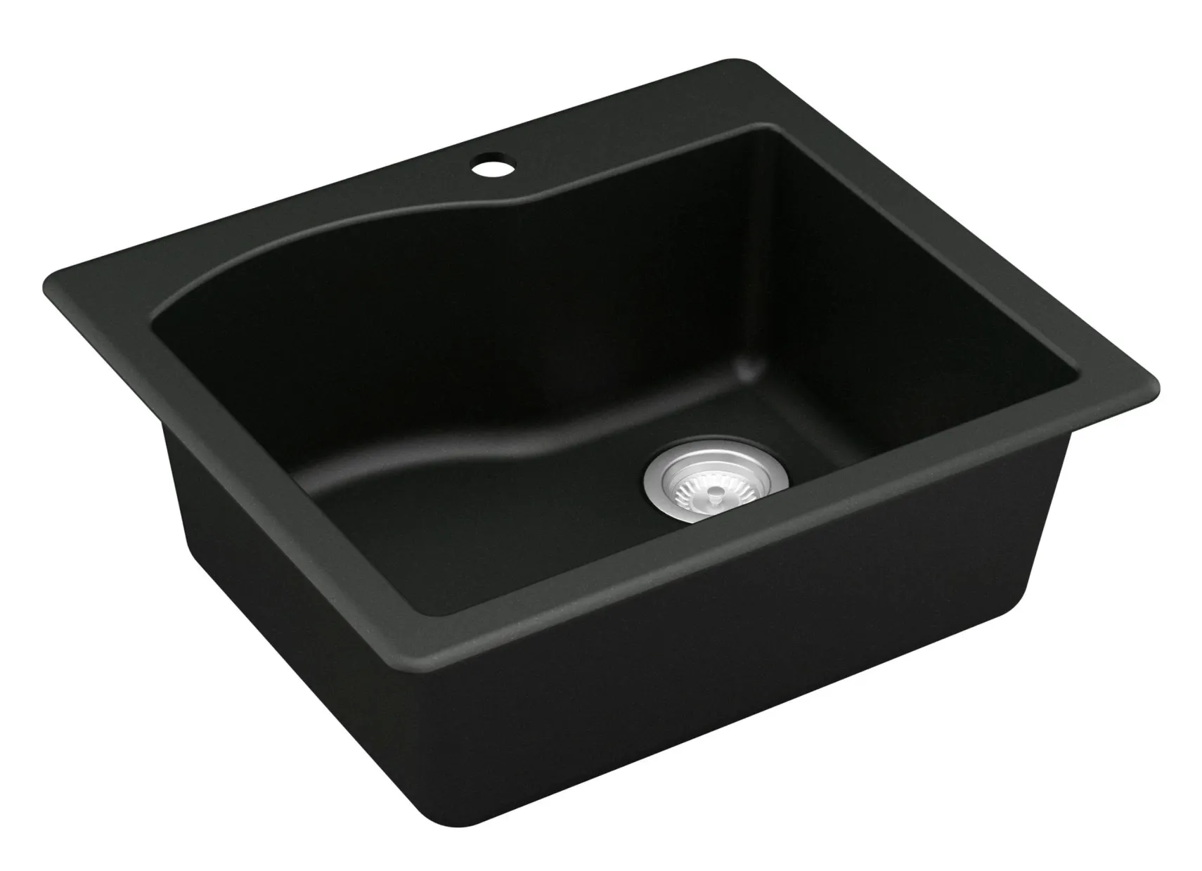 Karran 25" Drop In/Topmount Quartz Composite Kitchen Sink, Black, QT-671-BL-PK1