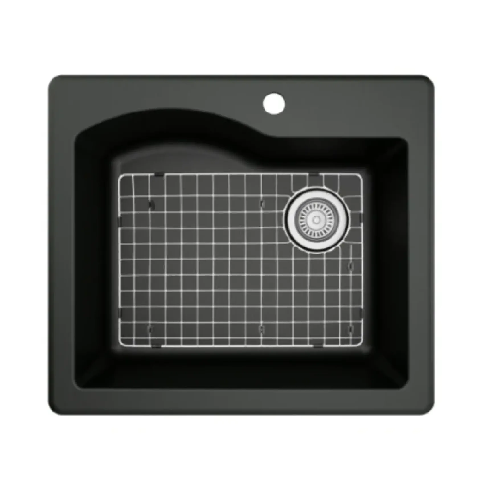 Karran 25" Drop In/Topmount Quartz Composite Kitchen Sink, Black, QT-671-BL-PK1