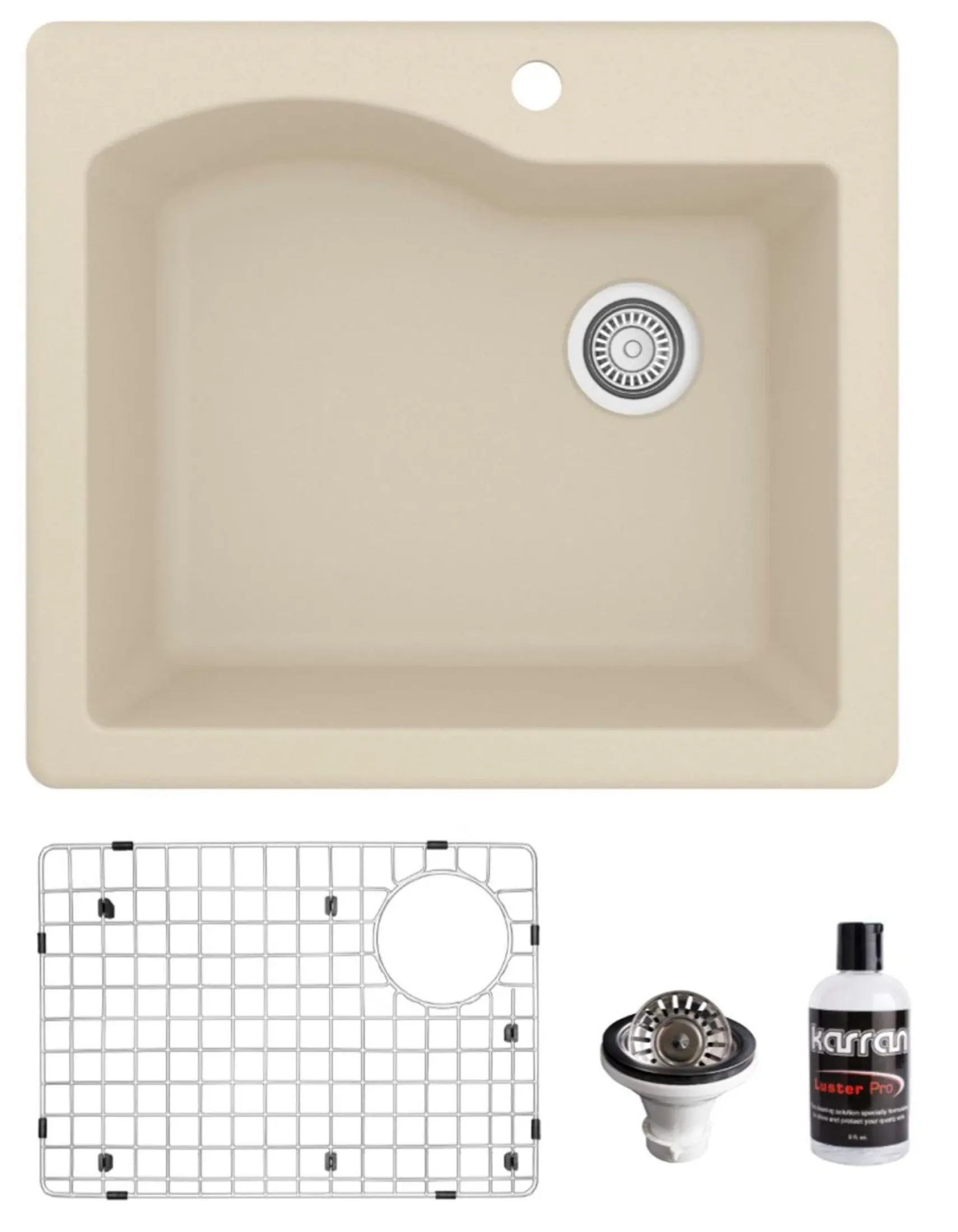 Karran 25" Drop In/Topmount Quartz Composite Kitchen Sink, Bisque, QT-671-BI-PK1