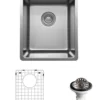 Karran 15" Rectangular Stainless Steel Bar/Prep Sink with Accessories, 18 Gauge, NC-410-PK1