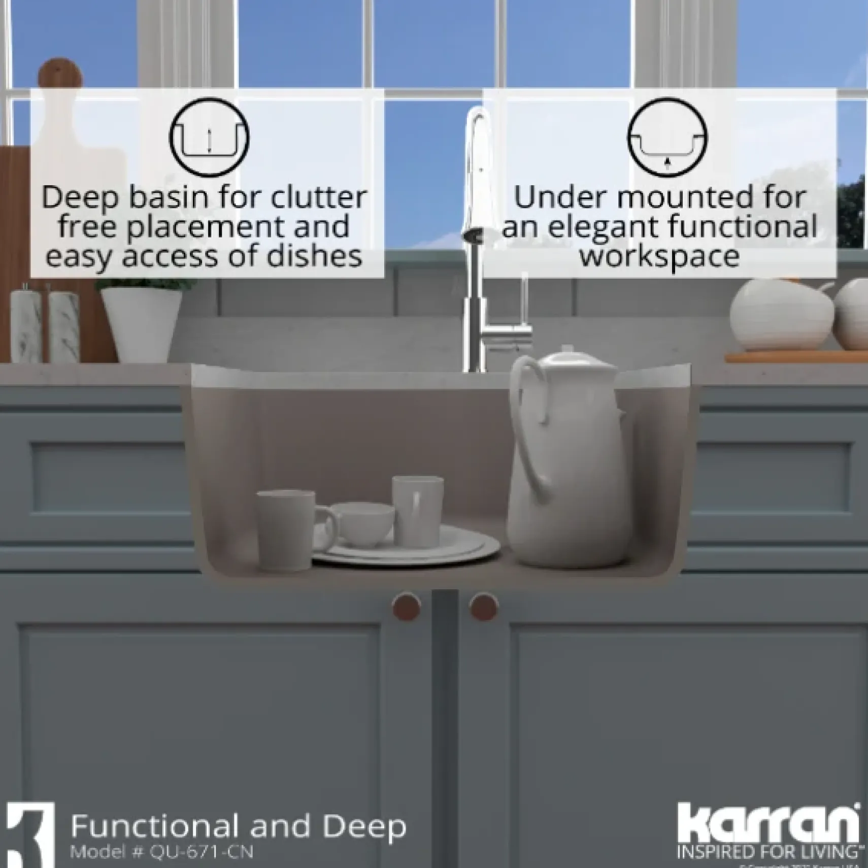 Karran 24" Undermount Quartz Composite Kitchen Sink, Concrete, QU-671-CN