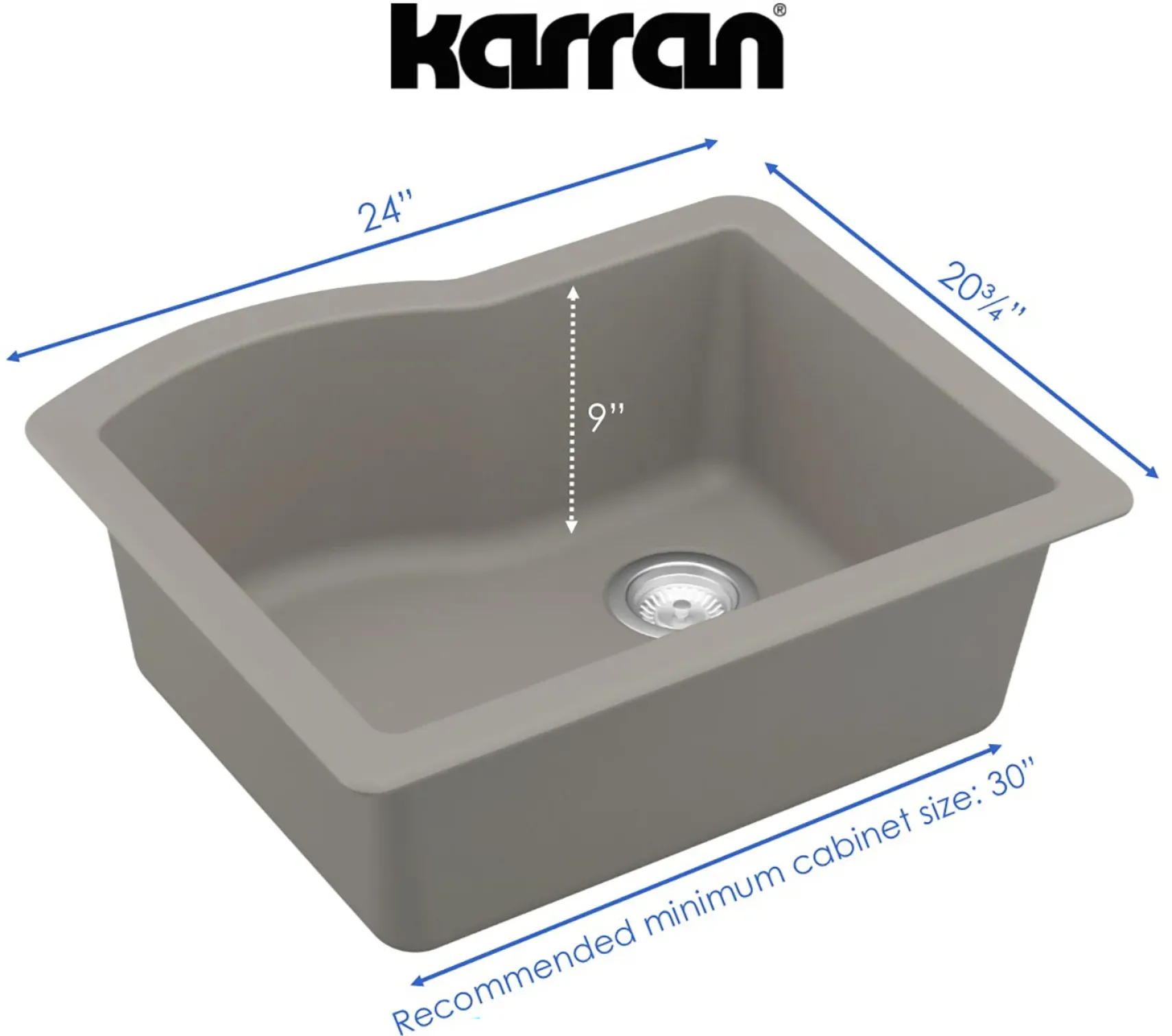Karran 24" Undermount Quartz Composite Kitchen Sink, Concrete, QU-671-CN