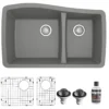 Karran 34" Undermount Quartz Composite Kitchen Sink with Accessories, 60/40 Double Bowl, Grey, QU-721-GR-PK1
