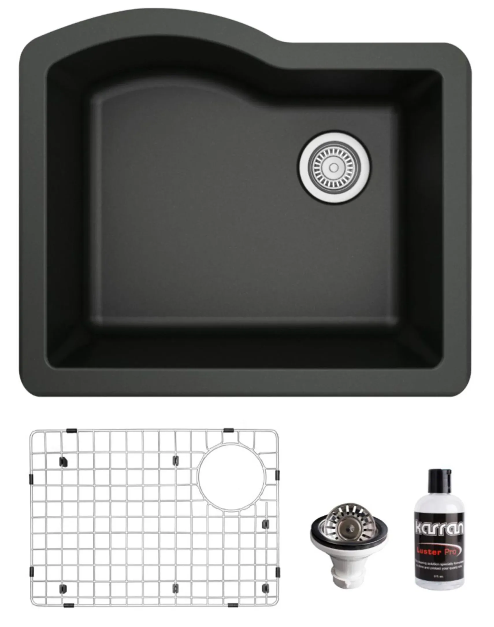 Karran 24" Undermount Quartz Composite Kitchen Sink, Black, QU-671-BL-PK1