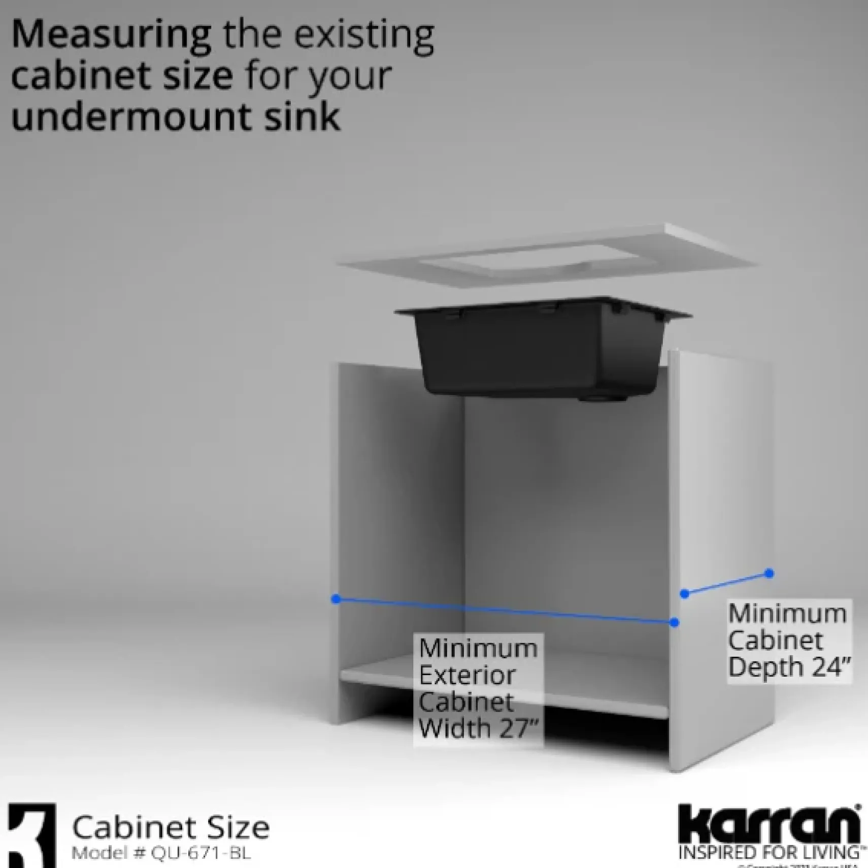 Karran 24" Undermount Quartz Composite Kitchen Sink, Black, QU-671-BL-PK1