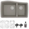 Karran 34" Undermount Quartz Composite Kitchen Sink with Accessories, 60/40 Double Bowl, Concrete, QU-721-CN-PK1