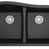 Karran 34" Undermount Quartz Composite Kitchen Sink, 50/50 Double Bowl, Black, QU-720-BL