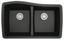 Karran 34" Undermount Quartz Composite Kitchen Sink, 50/50 Double Bowl, Black, QU-720-BL