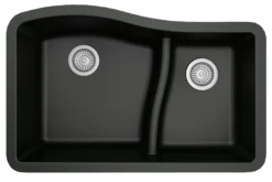Karran 32" Undermount Quartz Composite Kitchen Sink, 60/40 Double Bowl, Black, QU-630-BL