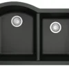 Karran 32" Undermount Quartz Composite Kitchen Sink, 60/40 Double Bowl, Black, QU-610-BL