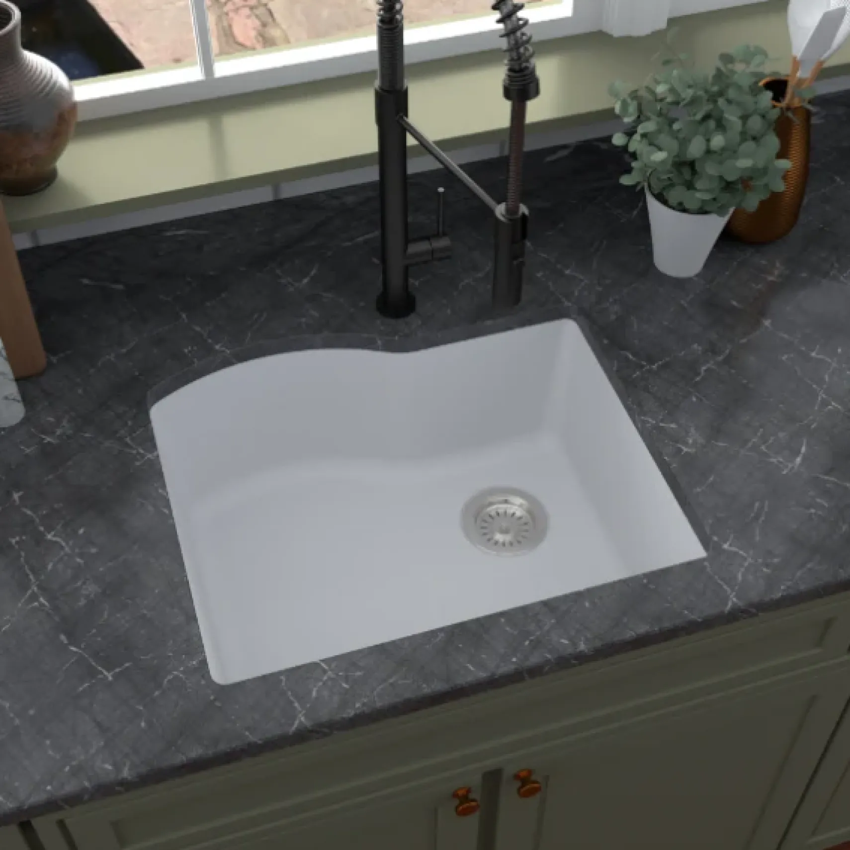 Karran 24" Undermount Quartz Composite Kitchen Sink, White, QU-671-WH