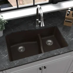 Karran 32" Undermount Quartz Composite Kitchen Sink, 60/40 Double Bowl, Brown, QU-630-BR