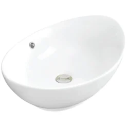 Karran 22.875" x 14.875" Oval Vessel Vitreous China ADA Bathroom Sink with Faucet and Accessories, White, VC301WH412ORB