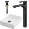 Karran 15.5" x 13" Rectangular Vessel Vitreous China ADA Bathroom Sink with Matte Black Faucet and Accessories, White, VC503WH422MB