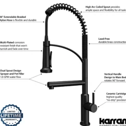 Karran Adlington 1.8 GPM Single Lever Handle Lead-free Brass ADA Kitchen Faucet, Pull-Down, Matte Black, KKF360MB