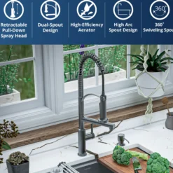 Karran Adlington 1.8 GPM Single Lever Handle Lead-free Brass ADA Kitchen Faucet, Pull-Down, Gunmetal Grey, KKF360GG