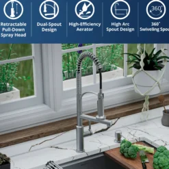 Karran Adlington 1.8 GPM Single Lever Handle Lead-free Brass ADA Kitchen Faucet, Pull-Down, Stainless Steel, KKF360SS