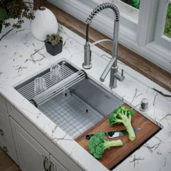 Karran Adlington 1.8 GPM Single Lever Handle Lead-free Brass ADA Kitchen Faucet, Pull-Down, Stainless Steel, KKF360SS