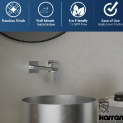 Karran Alberton 1.5 GPM Single Lever Handle Lead-free Brass ADA Bathroom Faucet, Wall Mounted, Stainless Steel, KBF620SS