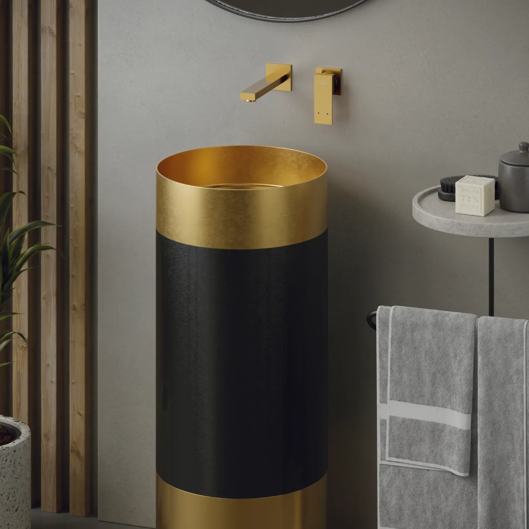 Karran Alberton 1.5 GPM Single Lever Handle Lead-free Brass ADA Bathroom Faucet, Wall Mounted, Gold, KBF620G
