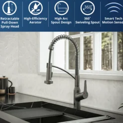 Karran Alston 1.8 GPM Single Lever Handle Lead-free Brass ADA Touchless Kitchen Faucet, Pull-Down, Gunmetal Grey, KKF215GG