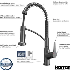 Karran Alston 1.8 GPM Single Lever Handle Lead-free Brass ADA Touchless Kitchen Faucet, Pull-Down, Gunmetal Grey, KKF215GG