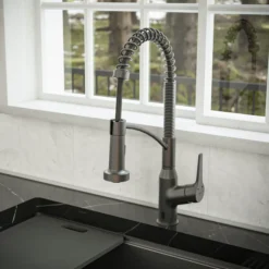 Karran Alston 1.8 GPM Single Lever Handle Lead-free Brass ADA Touchless Kitchen Faucet, Pull-Down, Gunmetal Grey, KKF215GG