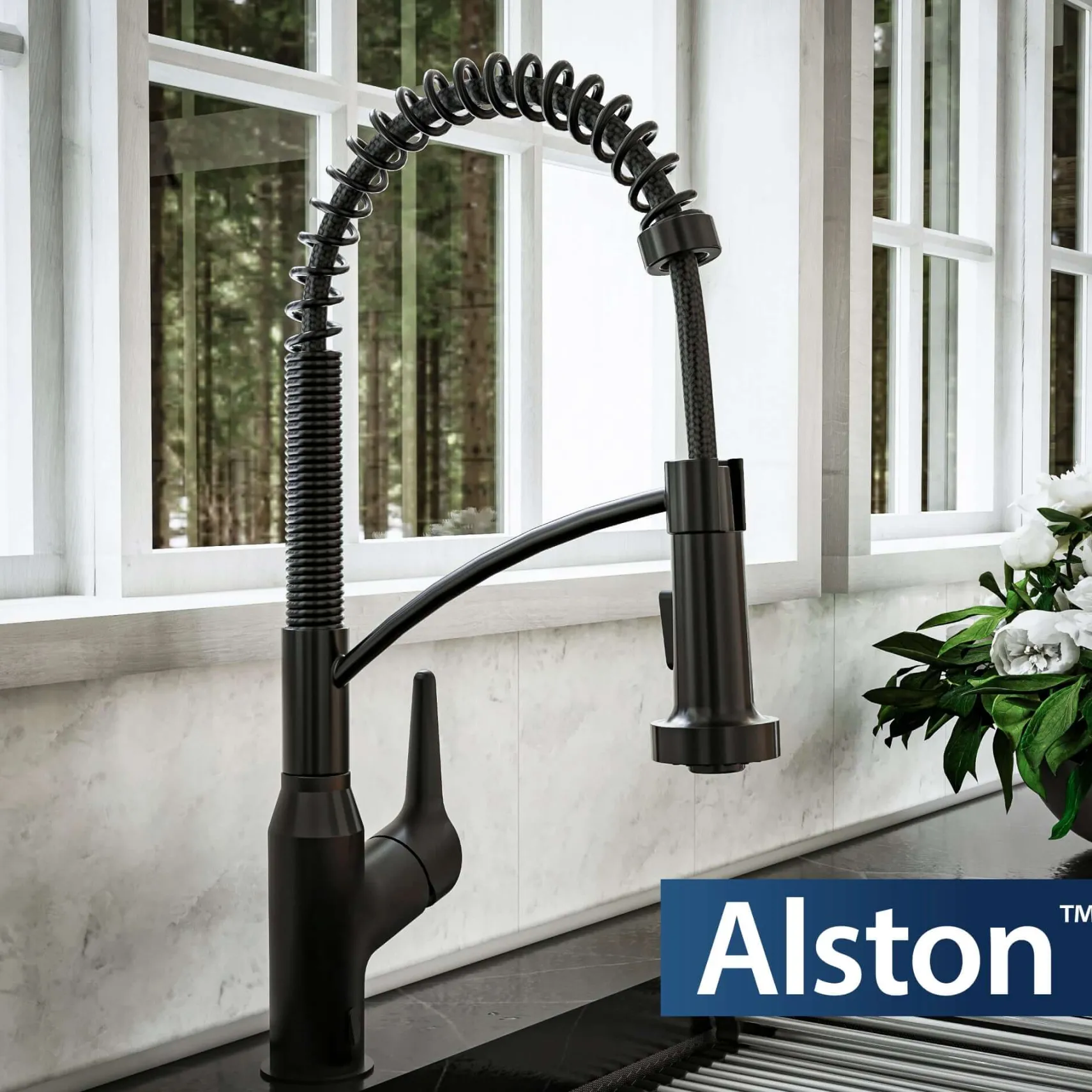 Karran Alston 1.8 GPM Single Lever Handle Lead-free Brass ADA Touchless Kitchen Faucet, Pull-Down, Matte Black, KKF215MB