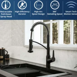 Karran Alston 1.8 GPM Single Lever Handle Lead-free Brass ADA Touchless Kitchen Faucet, Pull-Down, Matte Black, KKF215MB