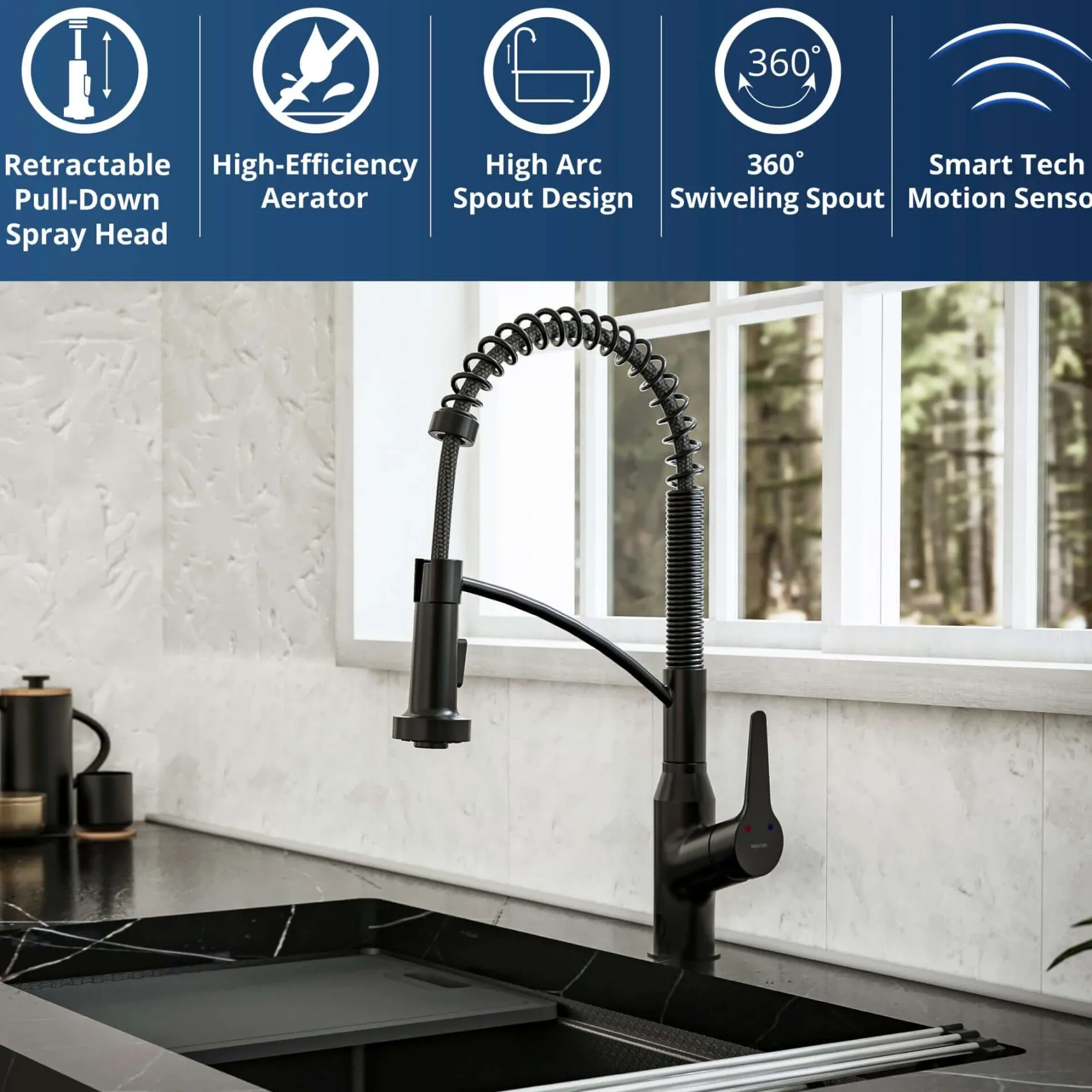 Karran Alston 1.8 GPM Single Lever Handle Lead-free Brass ADA Touchless Kitchen Faucet, Pull-Down, Matte Black, KKF215MB