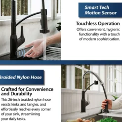 Karran Alston 1.8 GPM Single Lever Handle Lead-free Brass ADA Touchless Kitchen Faucet, Pull-Down, Matte Black, KKF215MB