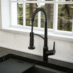 Karran Alston 1.8 GPM Single Lever Handle Lead-free Brass ADA Touchless Kitchen Faucet, Pull-Down, Matte Black, KKF215MB