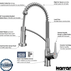 Karran Alston 1.8 GPM Single Lever Handle Lead-free Brass ADA Touchless Kitchen Faucet, Pull-Down, Chrome, KKF215C