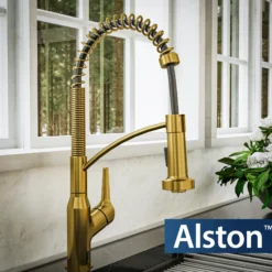 Karran Alston 1.8 GPM Single Lever Handle Lead-free Brass ADA Touchless Kitchen Faucet, Pull-Down, Gold, KKF215G
