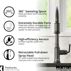 Karran Auburn 1.8 GPM Single Lever Handle Lead-free Brass ADA Kitchen Faucet, Pull-Down Kitchen, Gunmetal Grey, KKF310GG