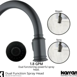 Karran Auburn 1.8 GPM Single Lever Handle Lead-free Brass ADA Kitchen Faucet, Pull-Down Kitchen, Gunmetal Grey, KKF310GG