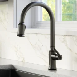 Karran Auburn 1.8 GPM Single Lever Handle Lead-free Brass ADA Kitchen Faucet, Pull-Down Kitchen, Matte Black, KKF310MB