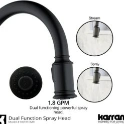 Karran Auburn 1.8 GPM Single Lever Handle Lead-free Brass ADA Kitchen Faucet, Pull-Down Kitchen, Matte Black, KKF310MB