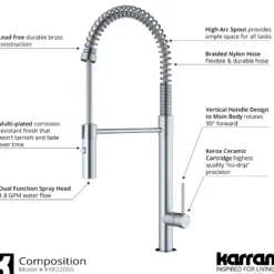 Karran Bluffton 1.8 GPM Single Lever Handle Lead-free Brass ADA Kitchen Faucet, Pull-Down Kitchen, Stainless Steel, KKF220SD35SS