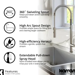 Karran Bluffton 1.8 GPM Single Lever Handle Lead-free Brass ADA Kitchen Faucet, Pull-Down Kitchen, Stainless Steel, KKF220SD35SS