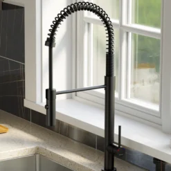 Karran Bluffton 1.8 GPM Single Lever Handle Lead-free Brass ADA Kitchen Faucet, Pull-Down Kitchen, Matte Black, KKF220SD35MB