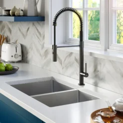 Karran Bluffton 1.8 GPM Single Lever Handle Lead-free Brass ADA Kitchen Faucet, Pull-Down Kitchen, Matte Black, KKF220SD35MB