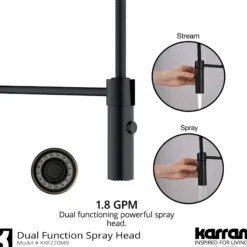 Karran Bluffton 1.8 GPM Single Lever Handle Lead-free Brass ADA Kitchen Faucet, Pull-Down Kitchen, Matte Black, KKF220SD35MB
