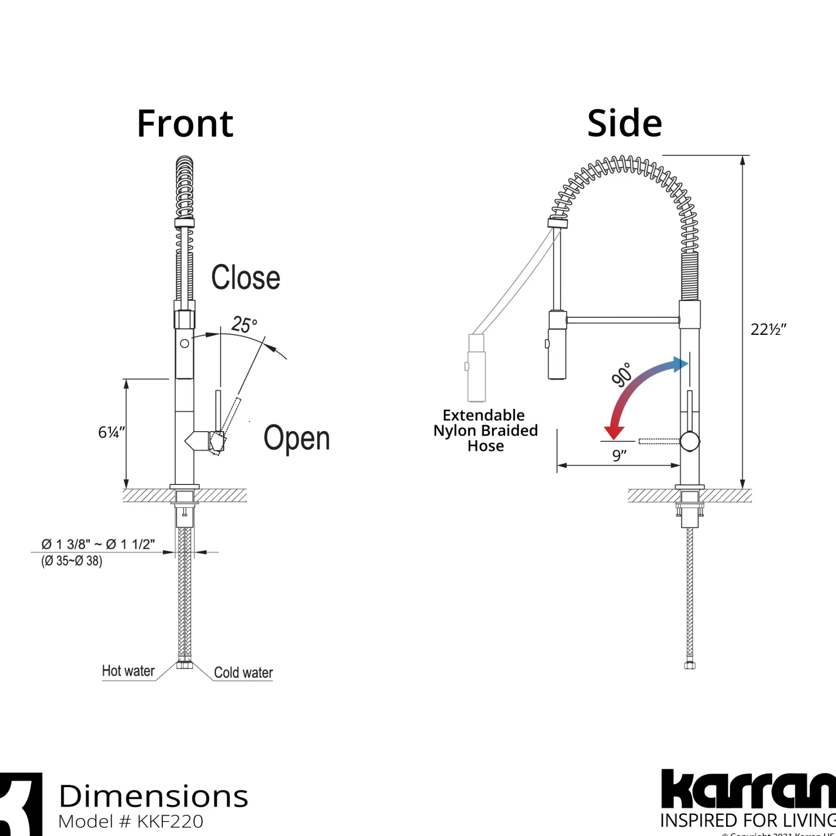 Karran Bluffton 1.8 GPM Single Lever Handle Lead-free Brass ADA Kitchen Faucet, Pull-Down Kitchen, Matte Black, KKF220SD35MB